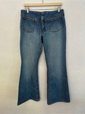 GAP VINTAGE Y2K Low Rise Flare Studded Denim Size 12 Blue Boho Festival 70s